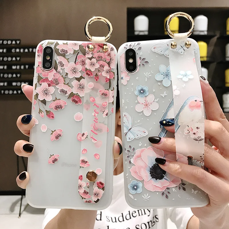 Ремешок на запястье телефон чехол для iPhone 7 6 6s 8 plus 11 Pro максимальный цветок Мягкий