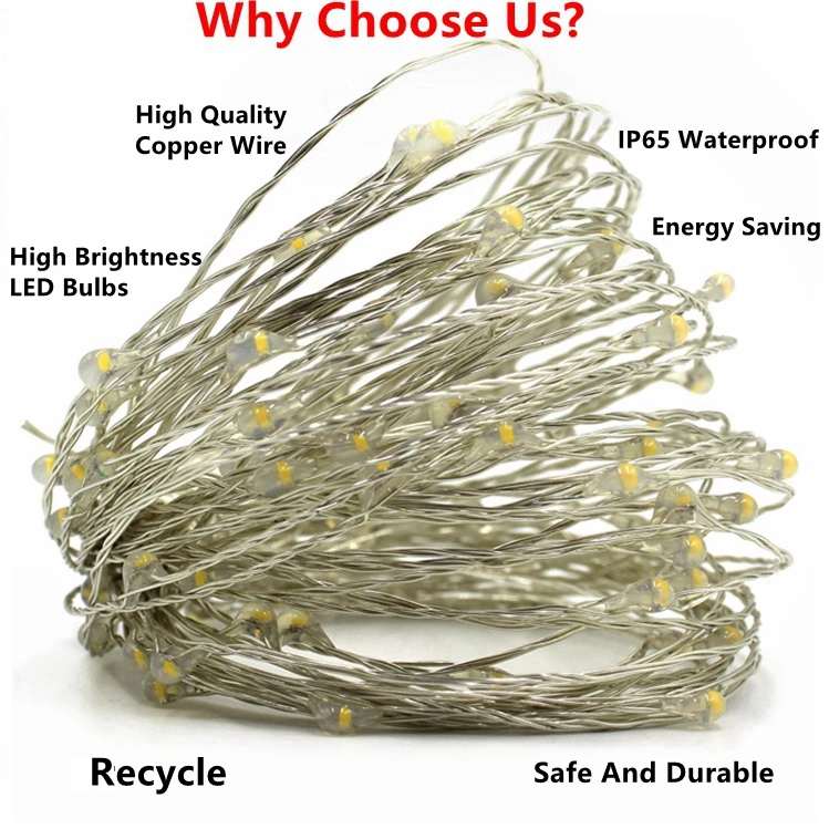 

LED String Lights Silver Wire Garland Powered by 5V Battery USB Fairy light Home Christmas Wedding Party Decoration