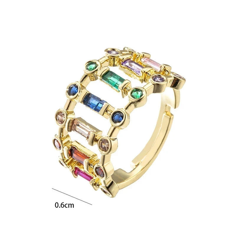 

YPAY 2021 Rainbow Color Crystal Cubic Zircon Geometric Ring For Women Girl Open Design Adjustable Size Party Ring Femme Bijoux