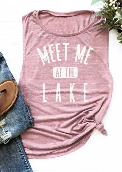 Модные топы на бретелях женские летние без рукавов футболки Meet Me At The Lake с