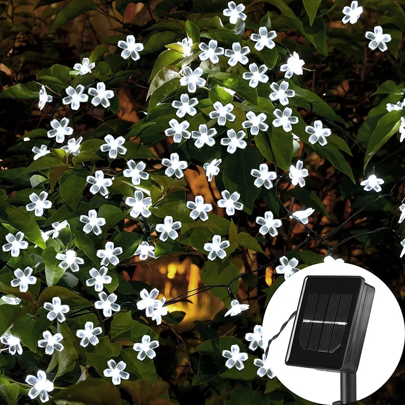 Solar String Christmas Lights Outdoor LED 3Mode Waterproof Flower Garden Blossom Lighting Party Home Decoration