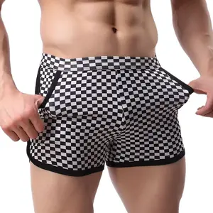 Мужские клетчатые шорты, повседневные шорты-боксеры для бодибилдинга, быстросохнущие спортивные штаны с карманом для тренировок