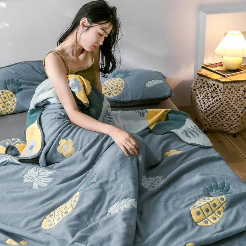 Lemon Quilts Thread Blanket Soft 6 Layer Gauze Summer Duvet 100% Cotton 150*200cm Bed Cover 2020 New Jacquard Bedspread 1pc | Дом и сад
