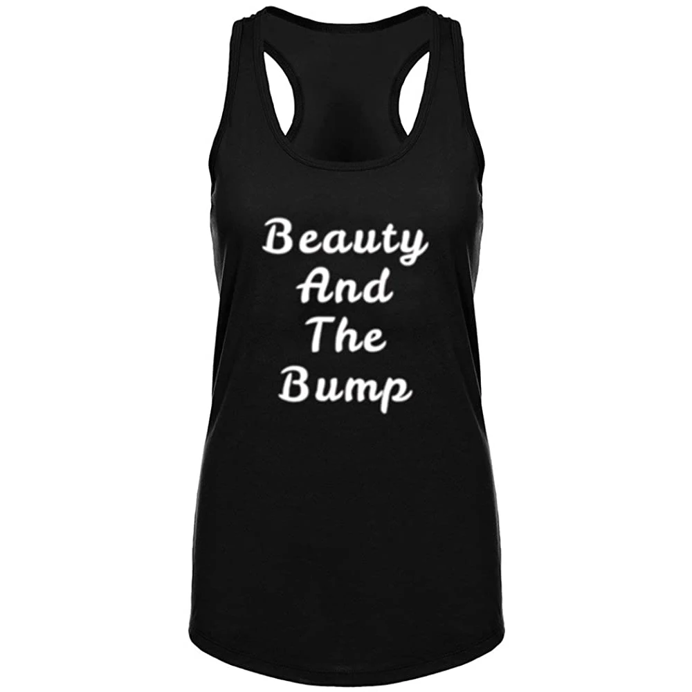 

Lyprerazy Women's Beauty And The Bump Fitness Workout Racerback Tank Tops Summer Funny Letter Print Tank Top
