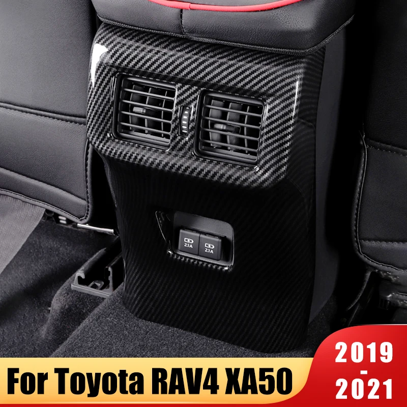 For Toyota RAV4 2019 2020 2021 RAV 4 XA50 ABS Carbon fiber Car Rear Seat Console Air Conditioning Outlet Frame Cover Accessories