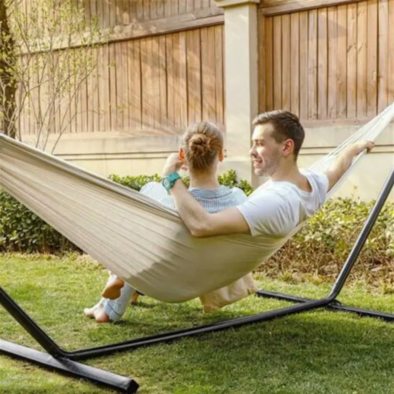 

Double Hammock Outdoor Rollover Prevention Camping Canvas Hanging Swing Bed for Patio Travel Hiking 200x150cm