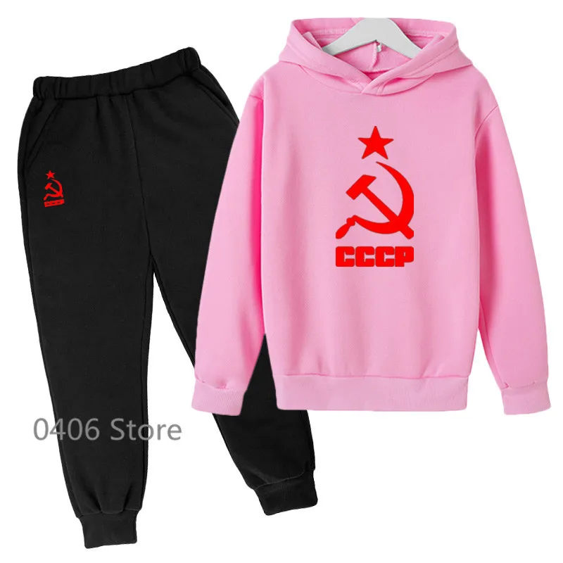 

2022 Boys Girls CCCP Letter Printing Suit Russia Soviet New Fashion Trend Brand Children's Leisure Two-Piece Suit 4-14 Years Old