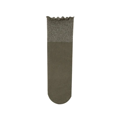 olive green Модные блестящие серебряные Кружевные Гофрированные женские носки, яркие блестящие носки, высокие эластичные осенние милые носки - Цвет: olive green