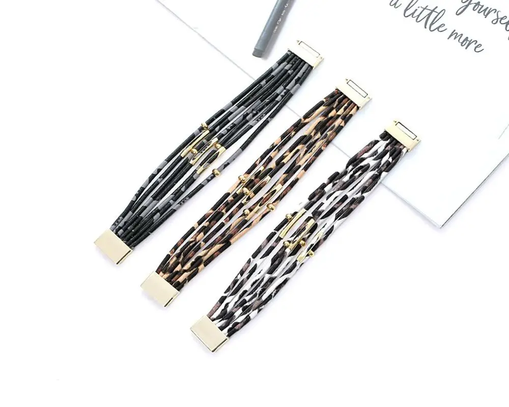 

Leopard-print leather bracelet women's fashion bracelet elegant multi-layer metal edging 2020 bracelet jewelry accessories