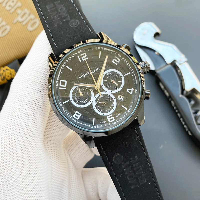 

Мужские классические повседневные полые 6-контактные многофункциональные кварцевые часы с ремешком из воловьей кожи 45