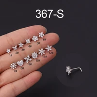 new 1pc stainless steel flower cubic 20 gauge l shaped nose ring curved nose stud bend bar piercing jewellery