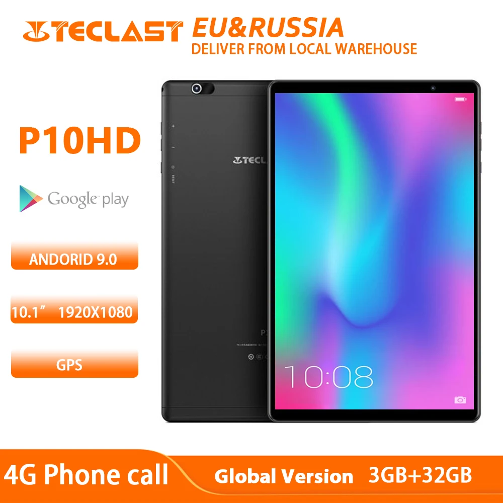 Teclast P10HD, 4G, Восьмиядерный планшетный ПК, 3 Гб ОЗУ, 32 Гб ПЗУ, IPS1920* 1200 SIM, Android 9,0 OS, 10,1 дюймов, планшет, gps, 6000 мАч