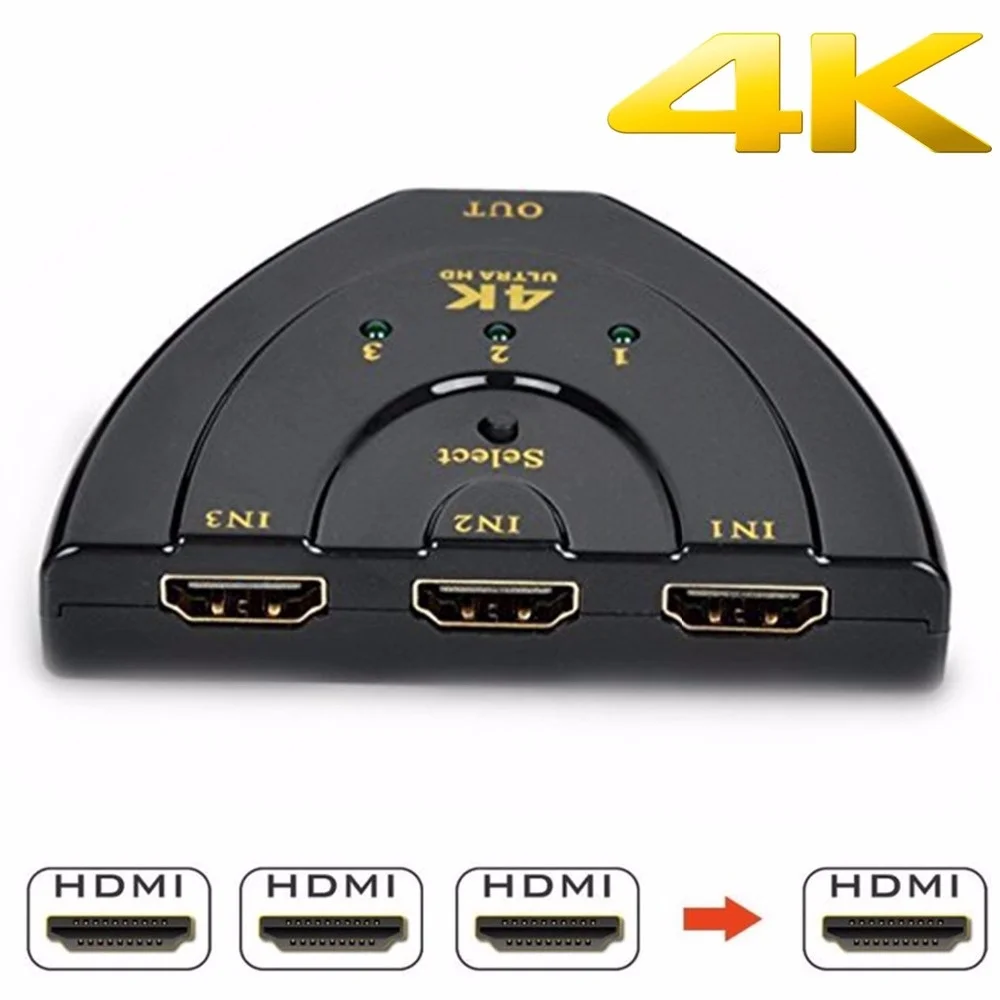 Коммутатор совместимый с HDMI 3 порта 4K * 2K разветвитель селектор 3x1 видео Ultra HD 1080P
