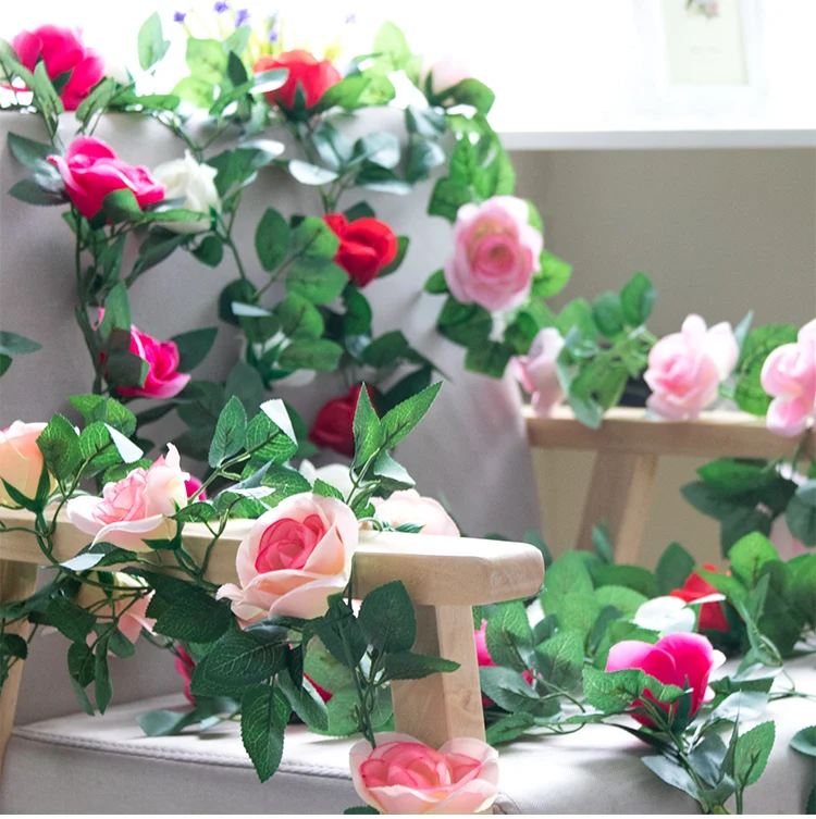 

Artificial Flowers, 2.3m16 Leaves and Ten Rose Vines,Home Living Room Background Wall Decoration Garden Landscaping Silk Flowers