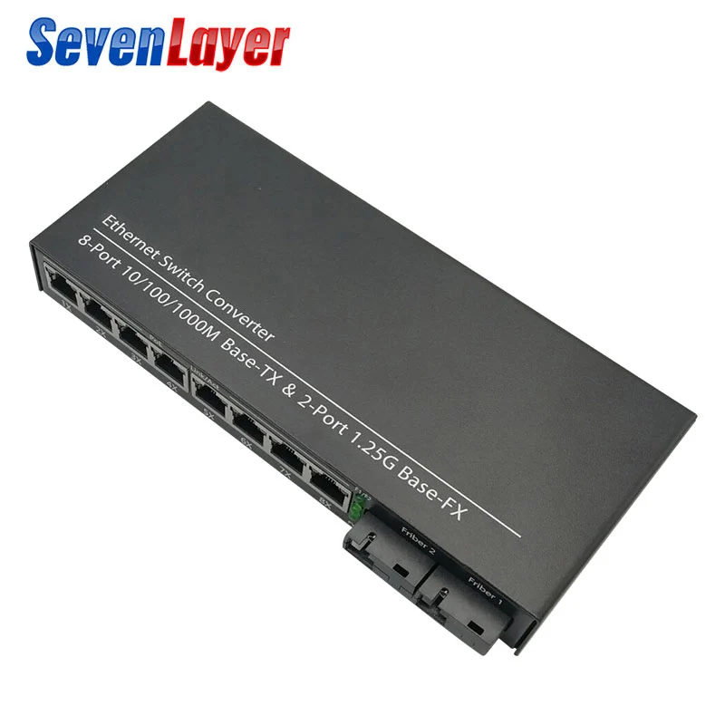 Волоконно оптический медиа конвертер коммутатор Gigabit Ethernet 10/100/1000M 8 RJ45 UTP и 2 SC