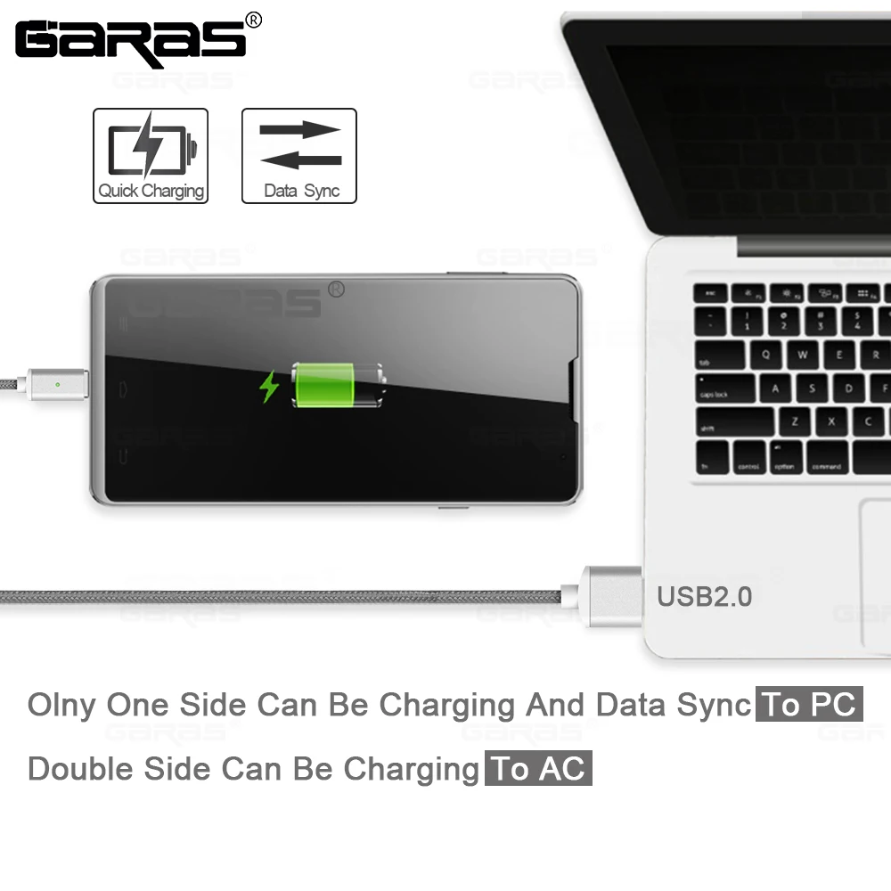Магнитный кабель GARAS адаптер USB Type-C 3 в 1 для быстрой зарядки мобильный телефон