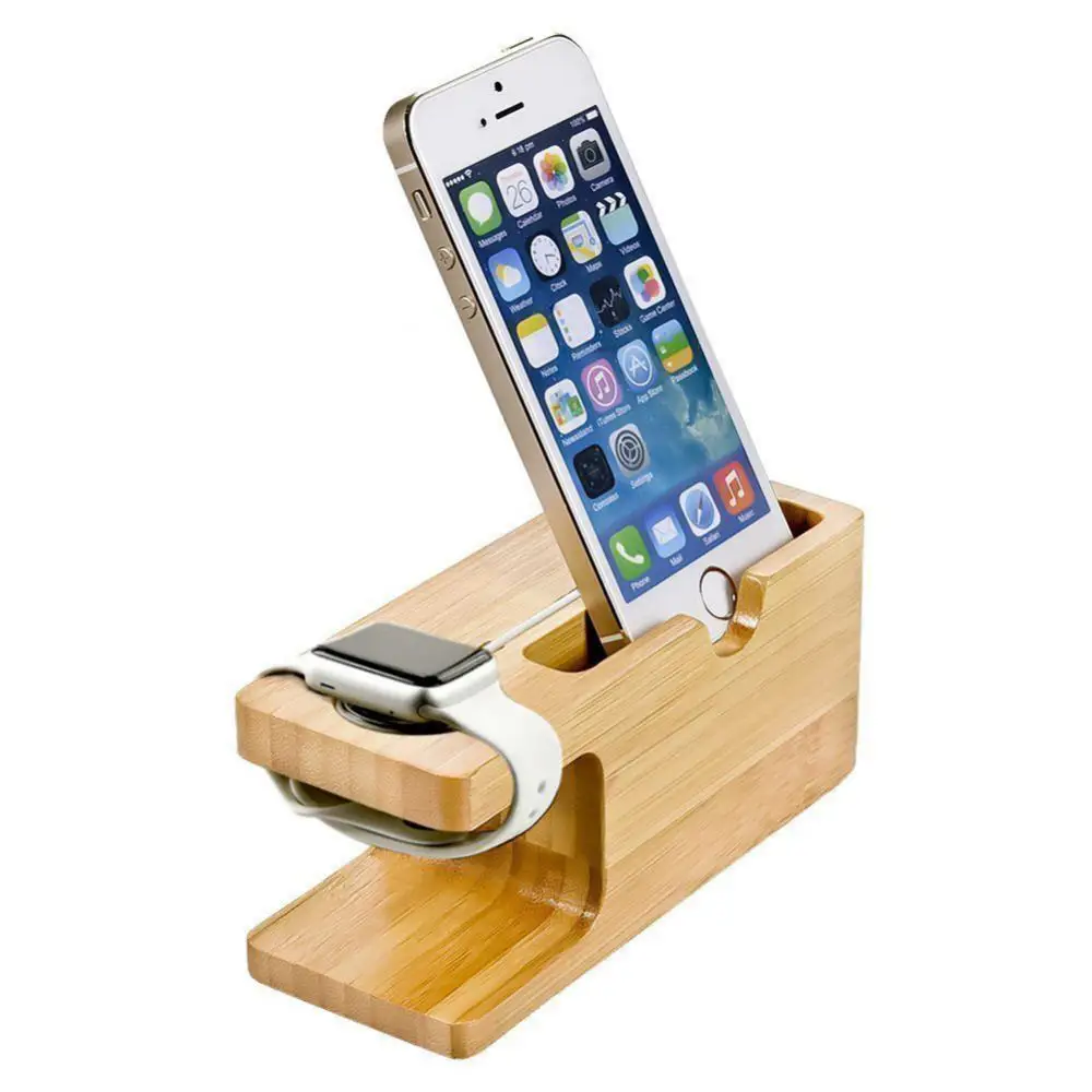 bamboo wood phone charger dock holder desk stand for iphone apples watch 3842mm free global shipping