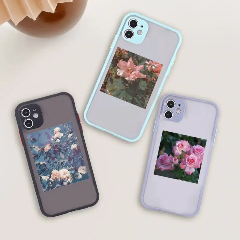 

Art flowers Beautiful fashion Phone Case For iPhone 12 11 Mini Pro XR XS Max 7 8 Plus X Matte transparent blue Back Cover