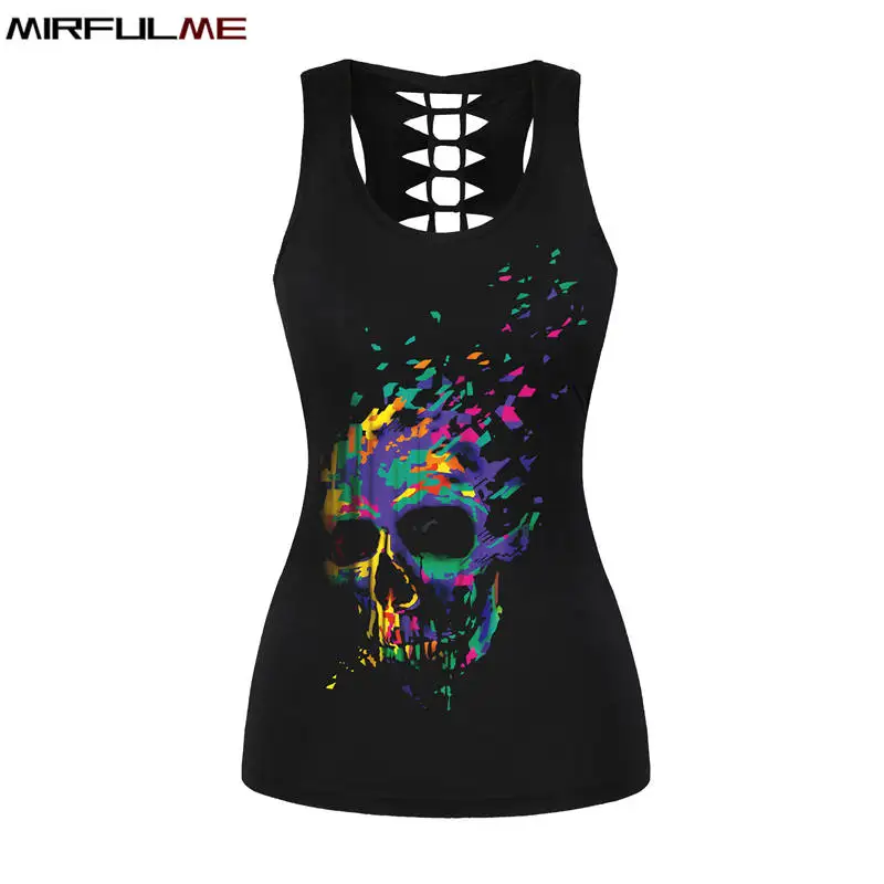Женский спортивный жилет с 3D принтом черепа рубашки для йоги открытая блузка