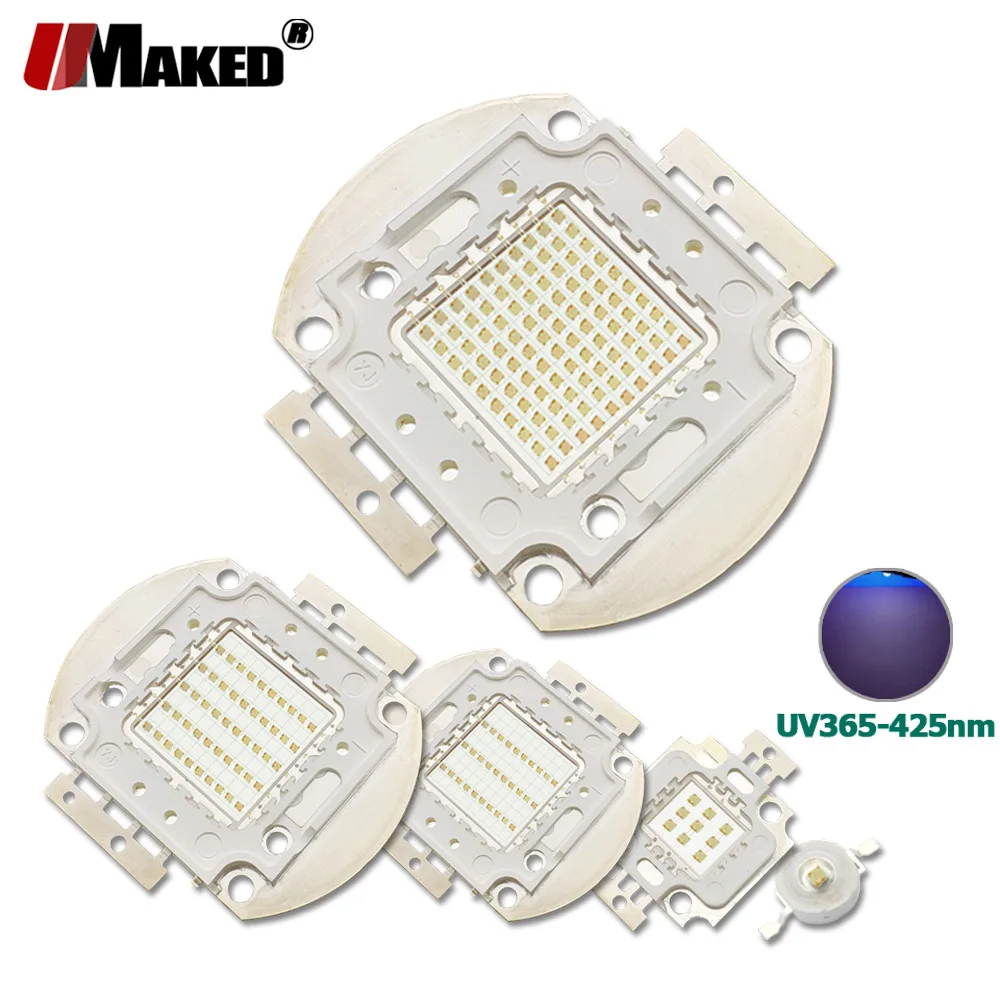 

Светодиодные чипы 3 5 10 20 30 50 100 Вт, фиолетосветильник светодиодный s UVA 365-370-385-395-400-410-425nm, ультрафиолетовые SMD COB Doide светодиодный светодиодсвети...