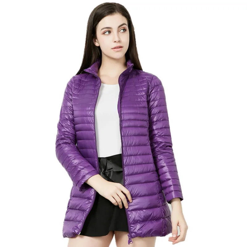 

Casual White Duck Down Long Jacket Women Stand Collar Ultra Light Female Winter Warm solid thin Coat Loose Size XXL Parkas