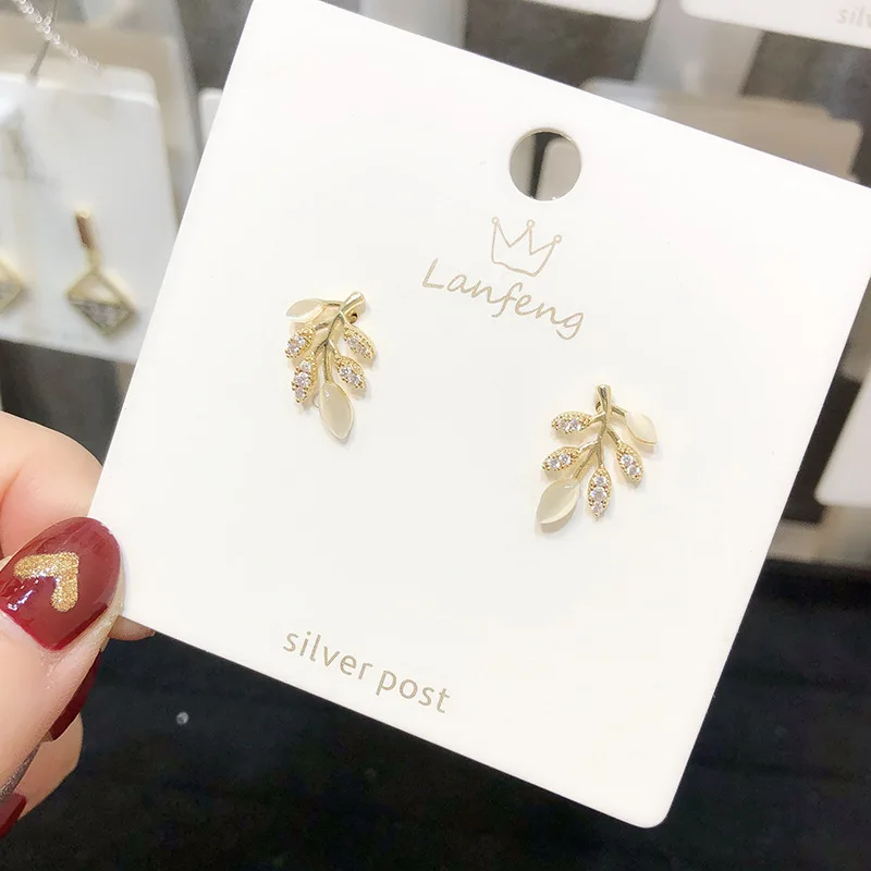 Новые простые элегантные циркониевые серьги-гвоздики HHSPPF XY 2020 в виде листьев