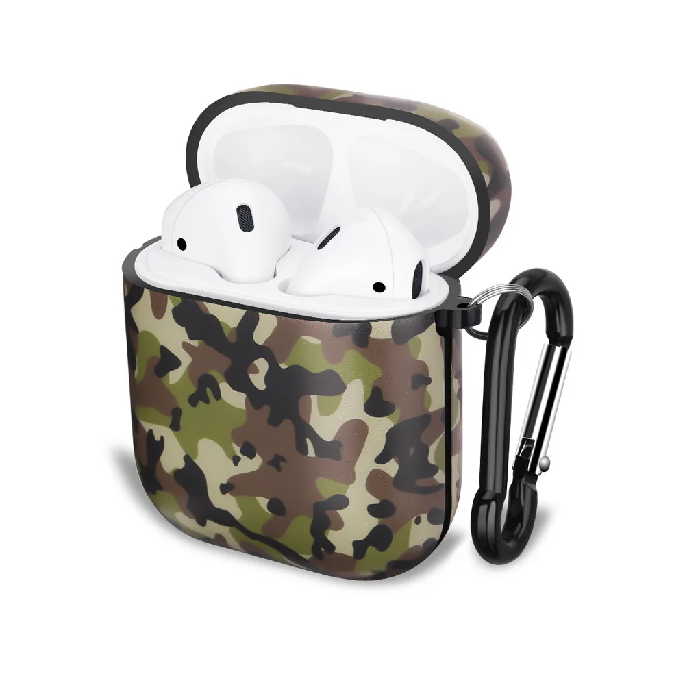 Модный мягкий наушник из ТПУ чехол для Apple Airpods 1 2 матовый IMD дизайн Армейский Камуфляж чехол для наушников с крюком-вешалкой