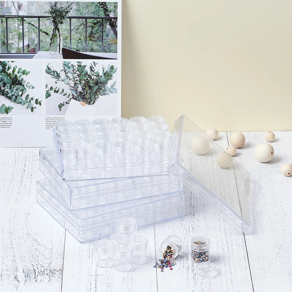 3sets Beads Containers Jewelry Boxes Transparent Plastic Box Beads Organizers Bottle Rhinestone Bead Storage (30pcs Jars/set)