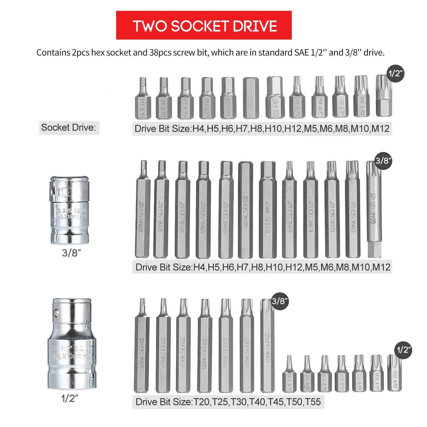 

40 . 1/2 "3/8" CR-V Chorme DIY