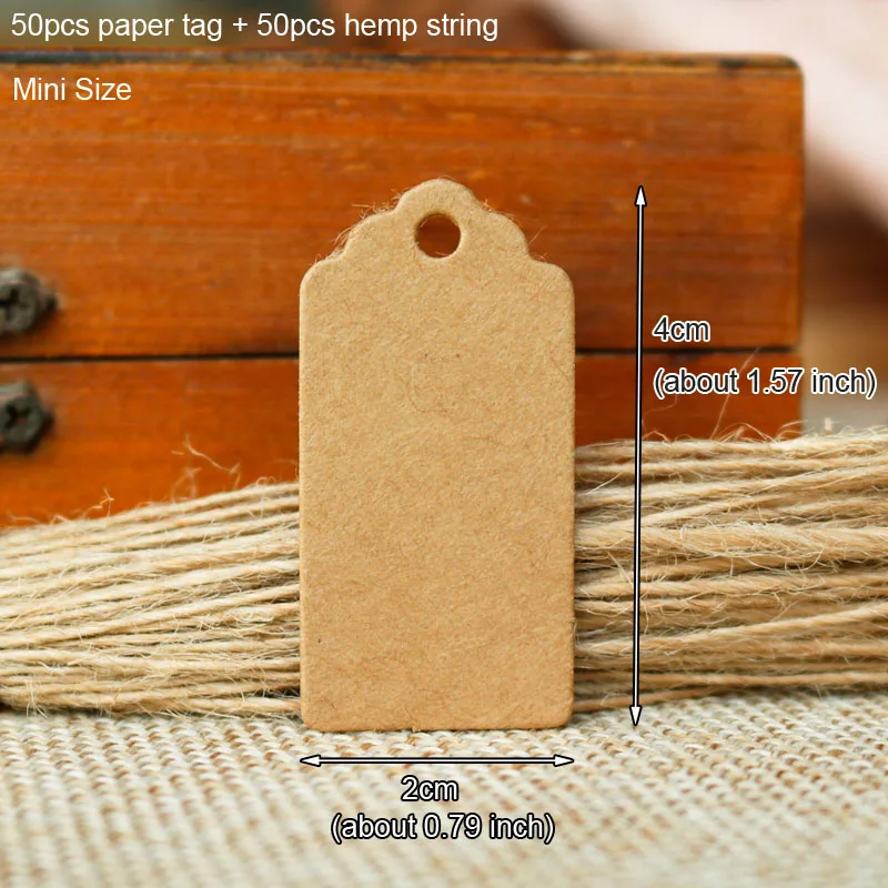 string included 50 шт крафт-бумажные бирки 2x4 см пустая бумажная бирка для подарка этикетки Подарочная коробка бумажные пакеты упаковочные украшения для самодельного изготовления тканевая швейная бумажная бирка - Цвет: string included