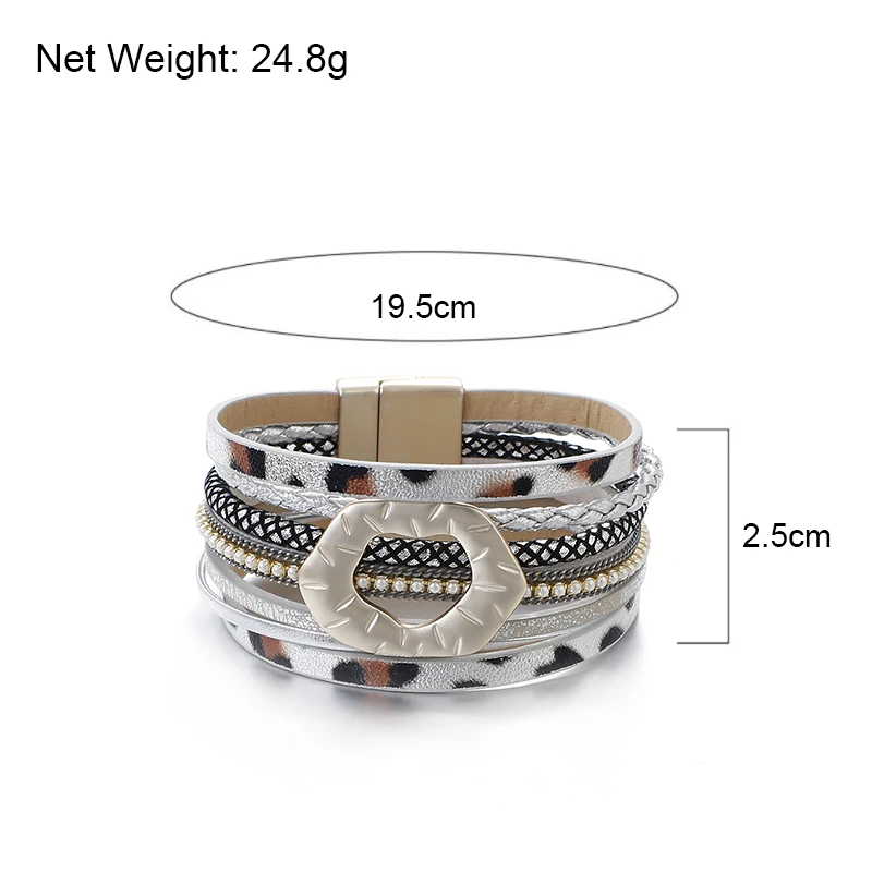 

ALLYES Leopard Print Leather Bracelets for Women Fashion Party Multilayer Bohemian Pearl Beads Charm Bracelet Female Jewelry