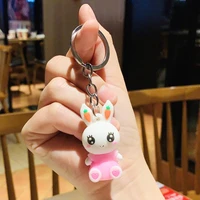 cute cartoon anime pink rabbit keychain for women fashion bag pendant car key ring couple lovers gift
