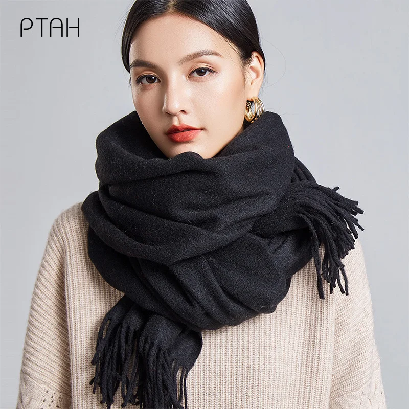 

[PTAH] Women's Woolen Scarves Autumn Winter New Warmer Softer Shawl Wrap Scarves Comfortable Stole Temperament Elegant 200*70cm