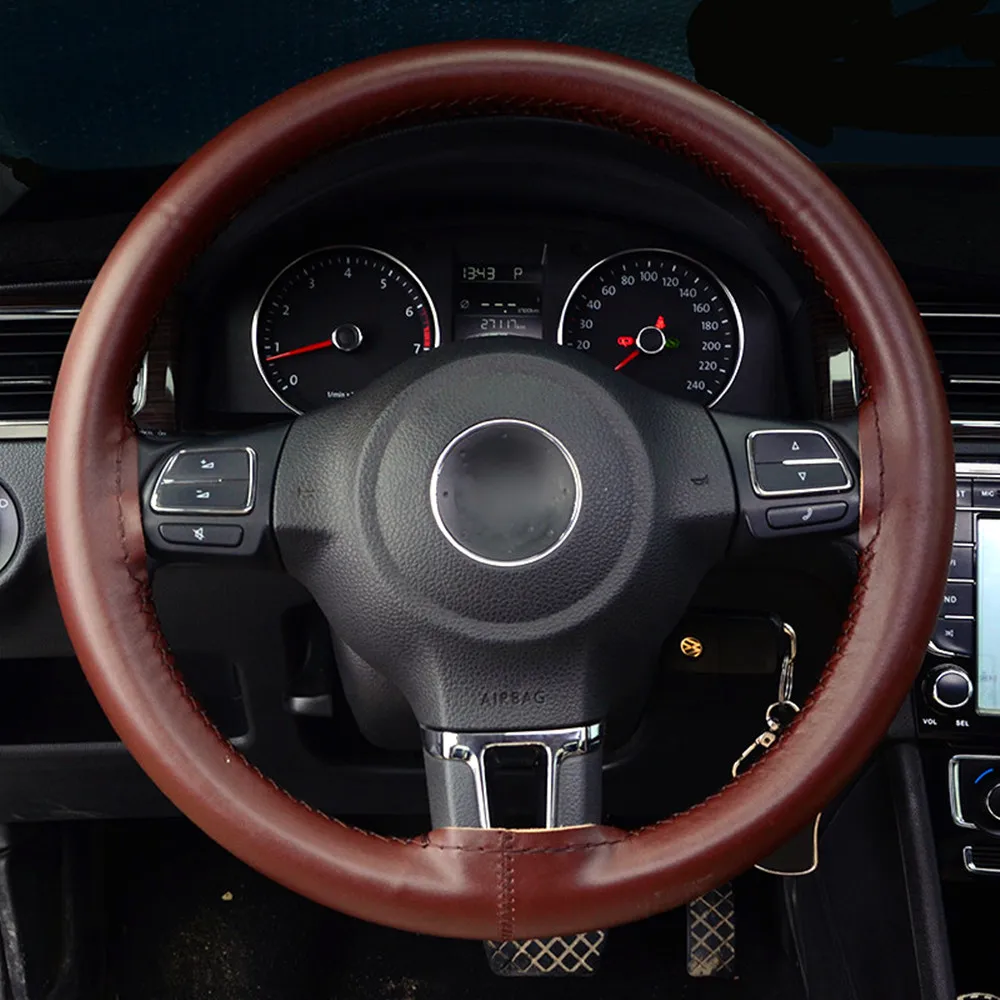 genuine leather steering wheel cover breathable comfortable diy hand sewing auto steering wheel braid case fit car suv free global shipping