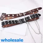 Ремень с пряжкой Женский из экокожи, повседневный серебристый пояс в стиле панк, с цепочкой, с шипами, с одним и двойным язычком, для джинсов