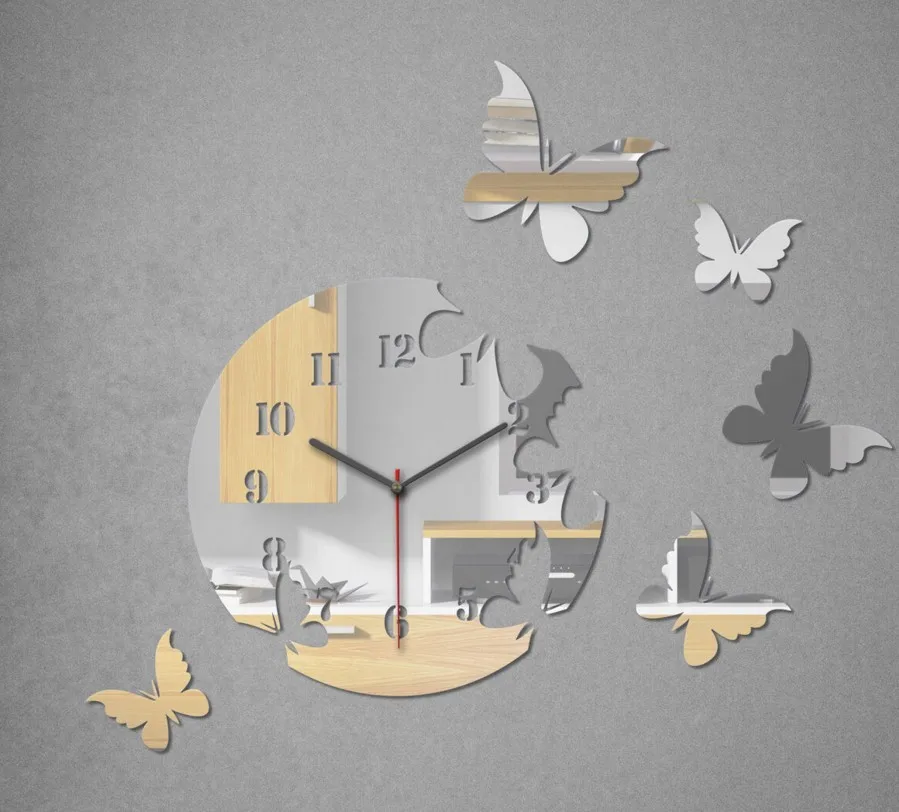 

Butterfly stereo wall clock acrylic clock lovely wall clock creative living room DIY Wall Clock wall clock wedding room quiet