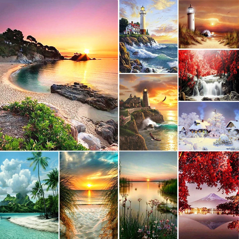 

5D DIY Diamond Painting Sunset Seaside Diamond Embroidery Landscape Mosaic Picture Cross Stitch Kit Crystal Home Decoration Gift