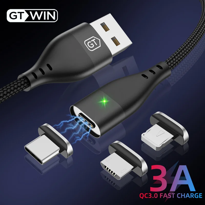 GTWIN 3A Магнитный USB кабель для быстрой зарядки Micro магнит type C шнур для samsung S10 S9 S8 разъем s7 s6 Зарядное устройство USB шнур