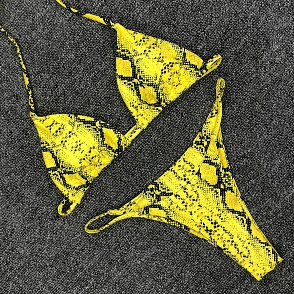 Женский купальник пуш ап бикини из змеиной кожи сексуальные стринги бандажный с