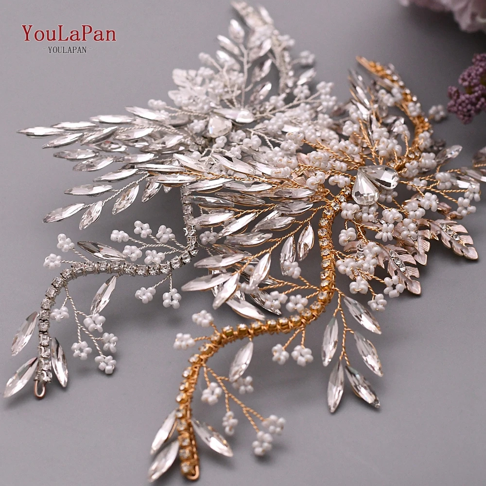 TOPQUEEN HP277 золотое украшение на голову для женщин Стразы лента волос Свадебные