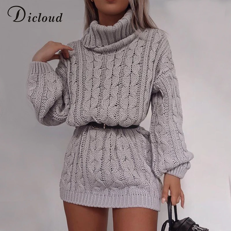 DICLOUD Повседневный свитер платье для женщин вязаный длинный рукав водолазка