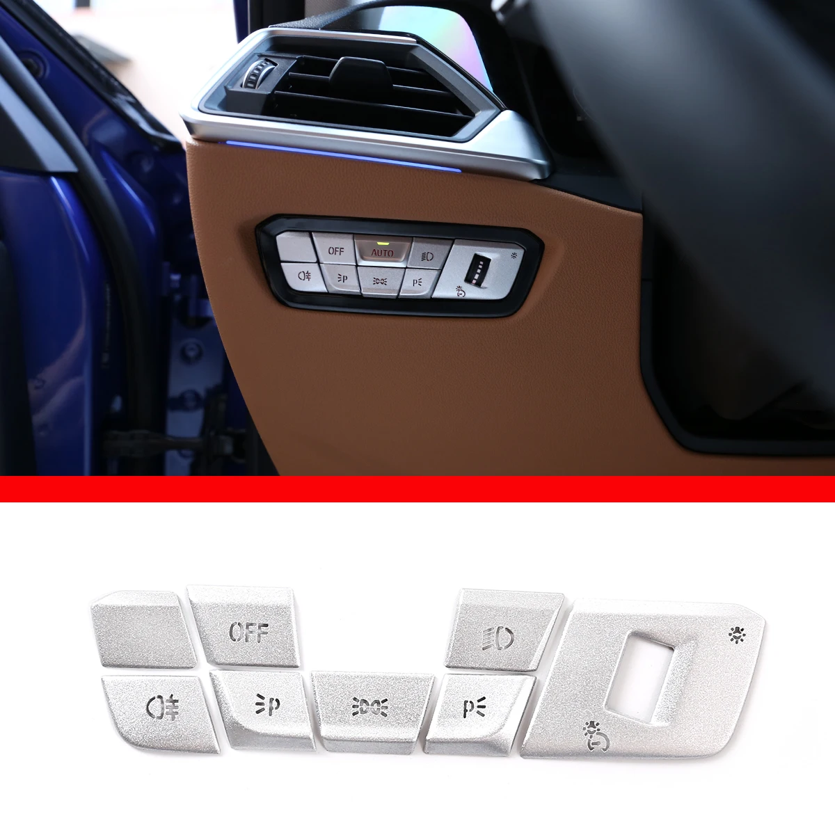 

For Toyota Supra Stainless Steel Silver Headlight Switch Button Sticker Car Interior Decoration Accessories