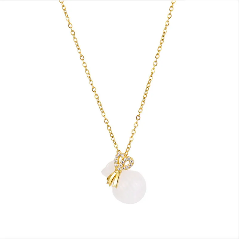 

Tiktok Hot Titanium Steel Lucky Bag Necklace Women's Small and Exquisite Jade-Inlaid Fashion Money Pendant Clavicle Chain