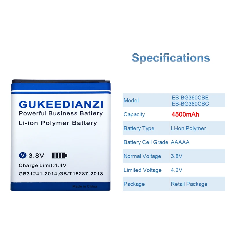 GUKEEDIANZI для Samsung Galaxy Core Prime G360 G361F G361H G360H/F LTE SM-G3606 G3606 G3608 G3609/J2 2015 батарея EB-BG360CBC |
