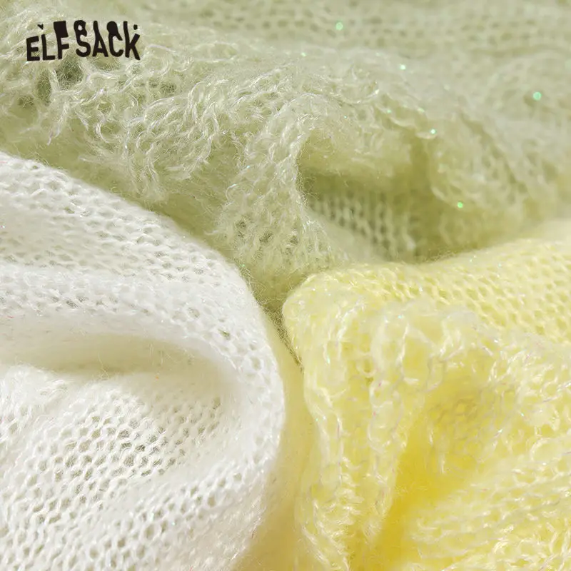 Женский мохеровые вязаные свитера ELFSACK белый однотонный Повседневный Кардиган