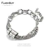 flashbuy punk vintage simple silver color chain geometric pendant charm bracelets for women men hip hop jewelry friendship gift