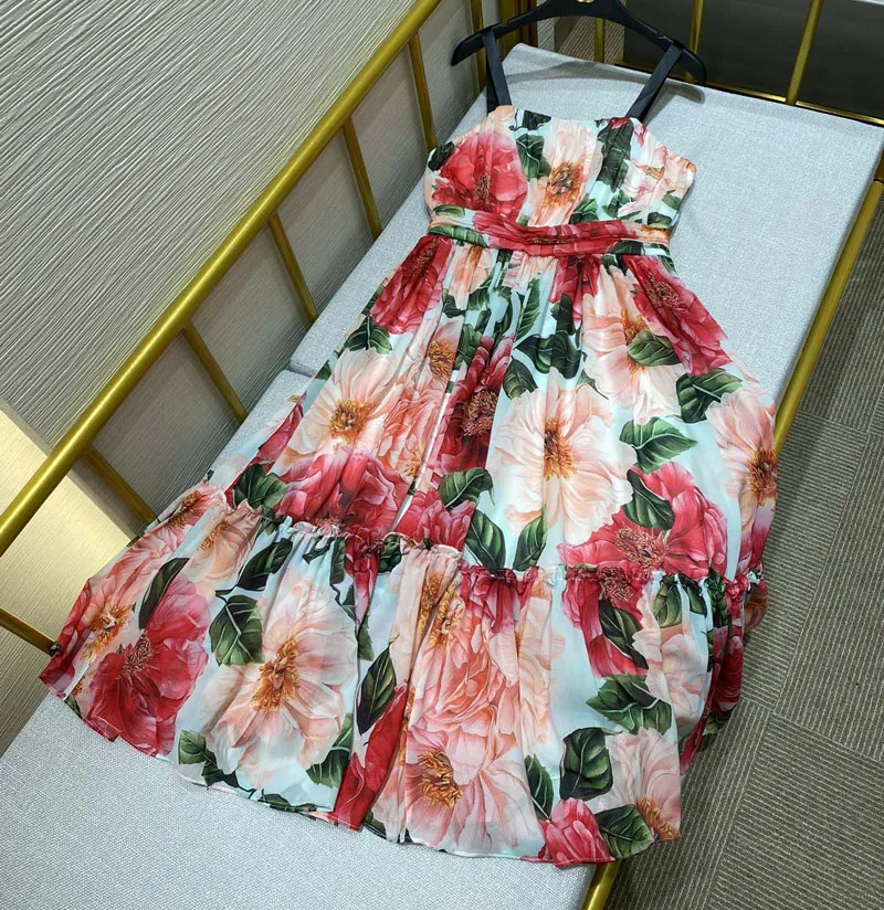 

Женское длинное платье на бретельках, модельное Привлекательное платье с открытой спиной и цветочным принтом Красной камелии, y448, лето 2021
