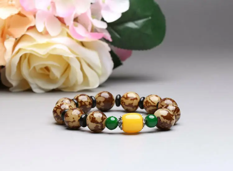 12 мм Цветок Бодхи & бусы с пчелиным воском Тибетский браслет буддистский|Плетеные
