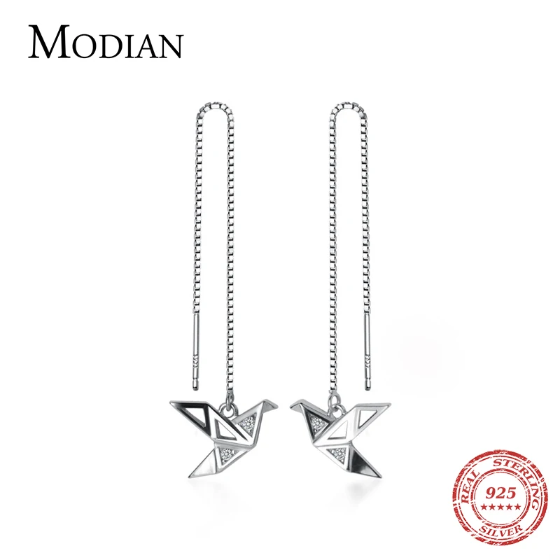

Modian 925 Sterling Silver Jewelry Gift Thousand Paper Crane Drop Earrings For Women Sparkling Dangle Ears Statement Jewelry