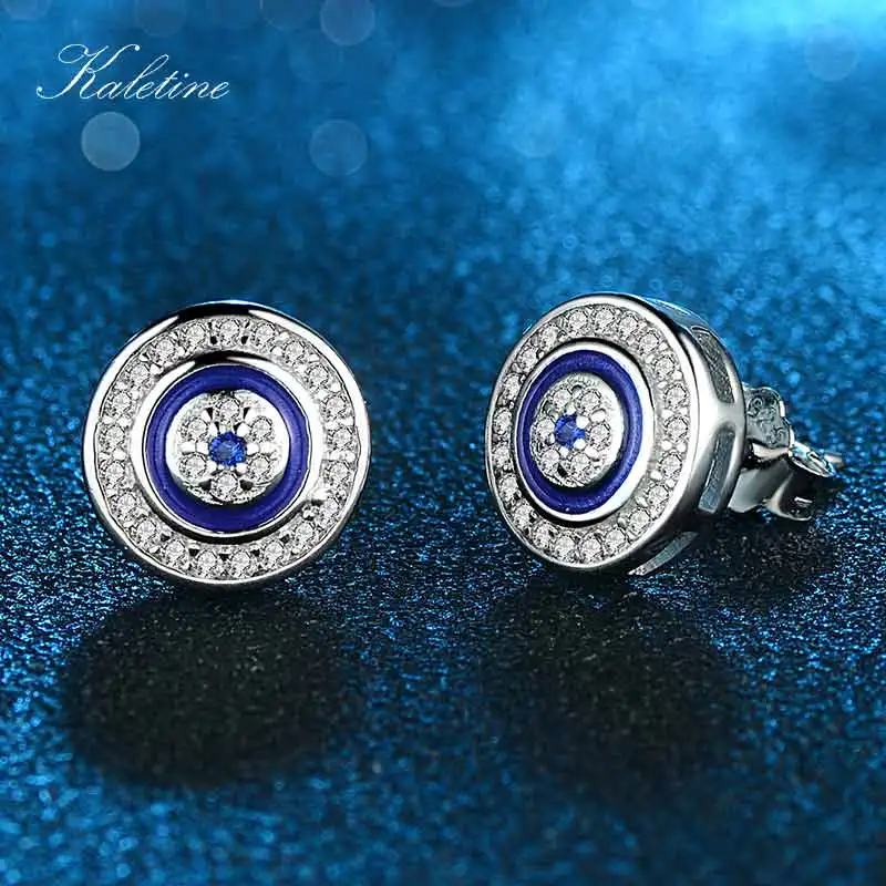 Kaletine, сережки от сглаза, 925 пробы, серебряные серьги-гвоздики для женщин, Голубой цирконий, Фатима, Лаки, турецкие серьги, модное ювелирное изделие